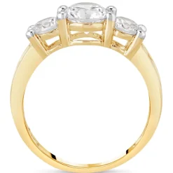 9ct Yellow Gold Graduated Three Stone Cubic Zirconia With Cubic Zirconia Chain Shoulders Ring