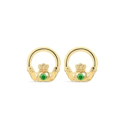 9ct Yellow Gold Green Cubic Zirconia Claddagh Stud Earrings