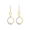 9ct Yellow Gold Half Glitter& Polished Round Disc Circle Drop Earrings