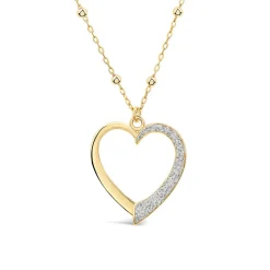 9ct Yellow Gold Half Glitter & & Polished Heart Bead Chain Necklet