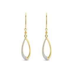 9ct Yellow Gold Half Glitter & Polished Pear Shaped Drop Earrings