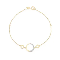 9ct Yellow Gold Half Glitter & Polished Circle Chain Bead Bracelet