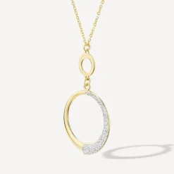9ct Yellow Gold Half Glitter & Polished Circle Pendant