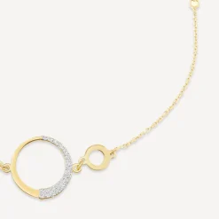 9ct Yellow Gold Half Glitter & Polished Circle Chain Bead Bracelet