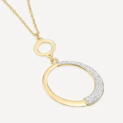 9ct Yellow Gold Half Glitter & Polished Circle Pendant