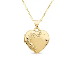 9ct Yellow Gold Heart Flowers Locket (Chain Included)