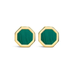 9ct Yellow Gold Hexagon Shaped Malachite Stud Earrings