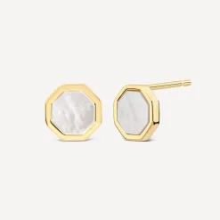 9ct Yellow Gold Hexagon Shaped Mother of Pearl Stud Earrings