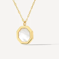 9ct Yellow Gold Hexagon Shaped Mother of Pearl Pendant