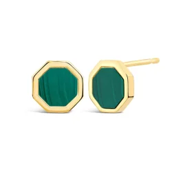 9ct Yellow Gold Hexagon Shaped Malachite Stud Earrings