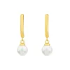 9ct Yellow Gold Hoop Pearl Drop Earrings