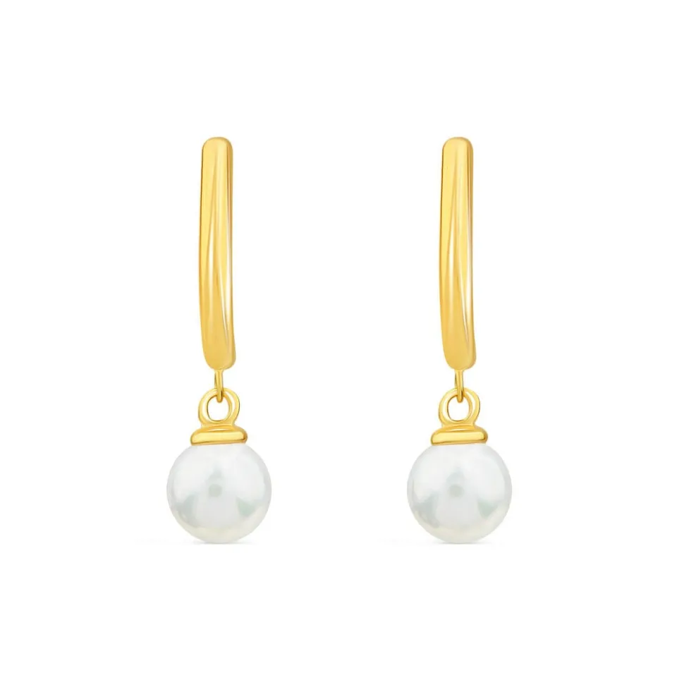 9ct Yellow Gold Hoop Pearl Drop Earrings