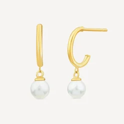 9ct Yellow Gold Hoop Pearl Drop Earrings