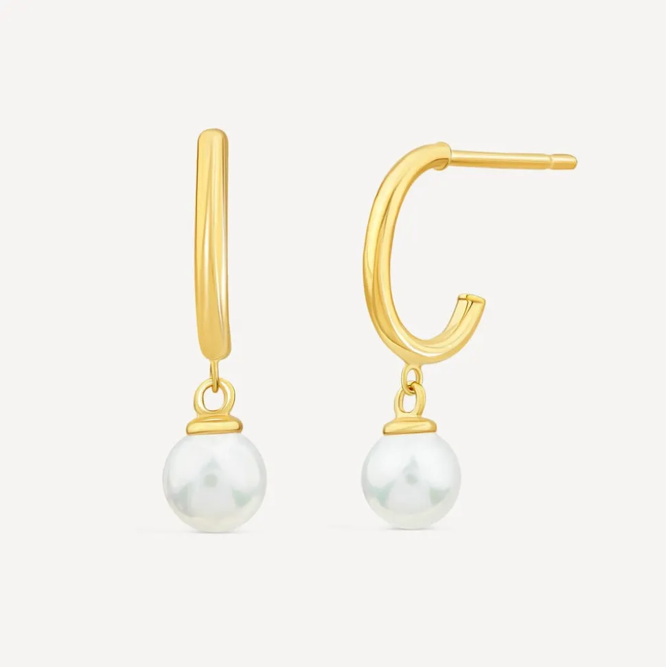 9ct Yellow Gold Hoop Pearl Drop Earrings