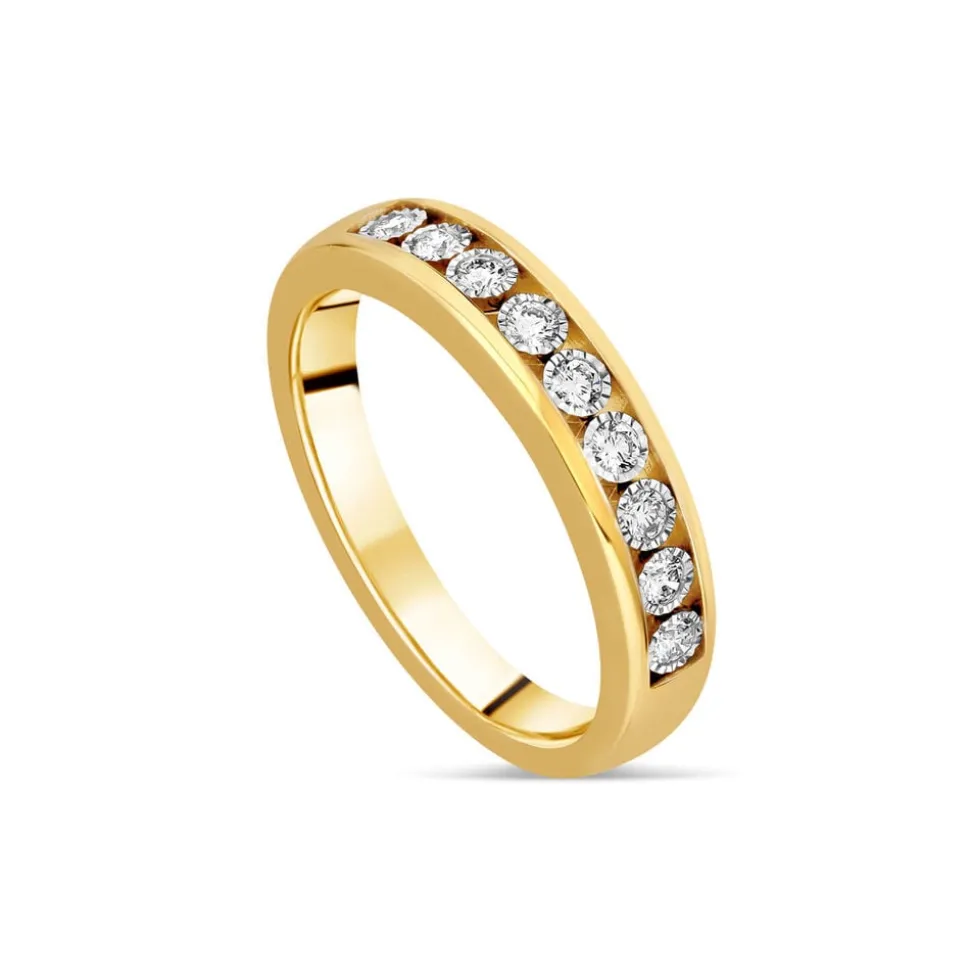 9ct Yellow Gold Illusion Channel Set 0.15ct Diamond Half Eternity Ring