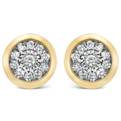 9ct Yellow Gold Illusion 0.10ct Diamond Set Rubover Cluster Stud Earrings
