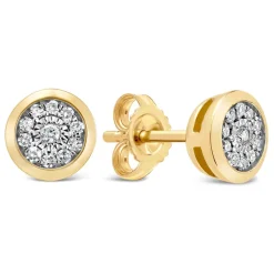 9ct Yellow Gold Illusion 0.10ct Diamond Set Rubover Cluster Stud Earrings