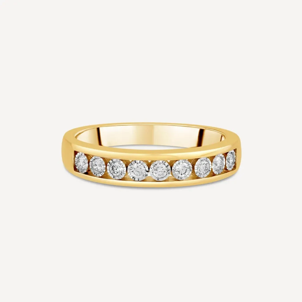 9ct Yellow Gold Illusion Channel Set 0.15ct Diamond Half Eternity Ring