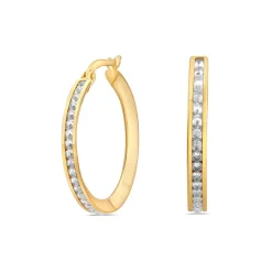 9ct Yellow Gold Large Double Sided Cubic Zirconia Hoop Earrings
