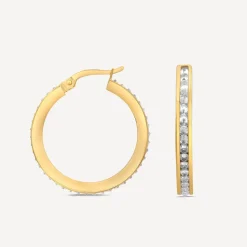9ct Yellow Gold Large Double Sided Cubic Zirconia Hoop Earrings