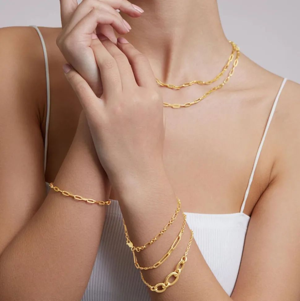 9ct Yellow Gold Long Open Link Stations Ladies Bracelet
