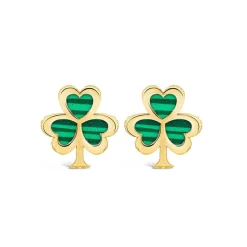 9ct Yellow Gold Malachite Shamrock Stud Earrings