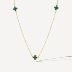 9ct Yellow Gold Malachite Petal Necklet