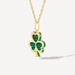 9ct Yellow Gold Malachite Yellow Gold Shamrock Pendant