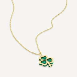 9ct Yellow Gold Malachite Yellow Gold Shamrock Pendant