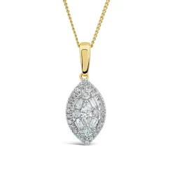 9ct Yellow Gold Marquis Shape Cluster 0.25ct Baguette Diamond Pendant