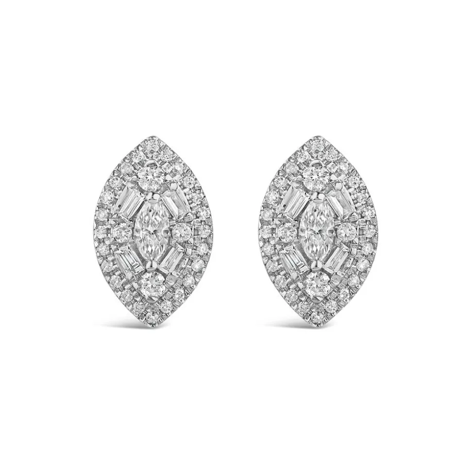 9ct Yellow Gold Marquis Shape Cluster 0.40ct Baguette Diamond Stud Earrings
