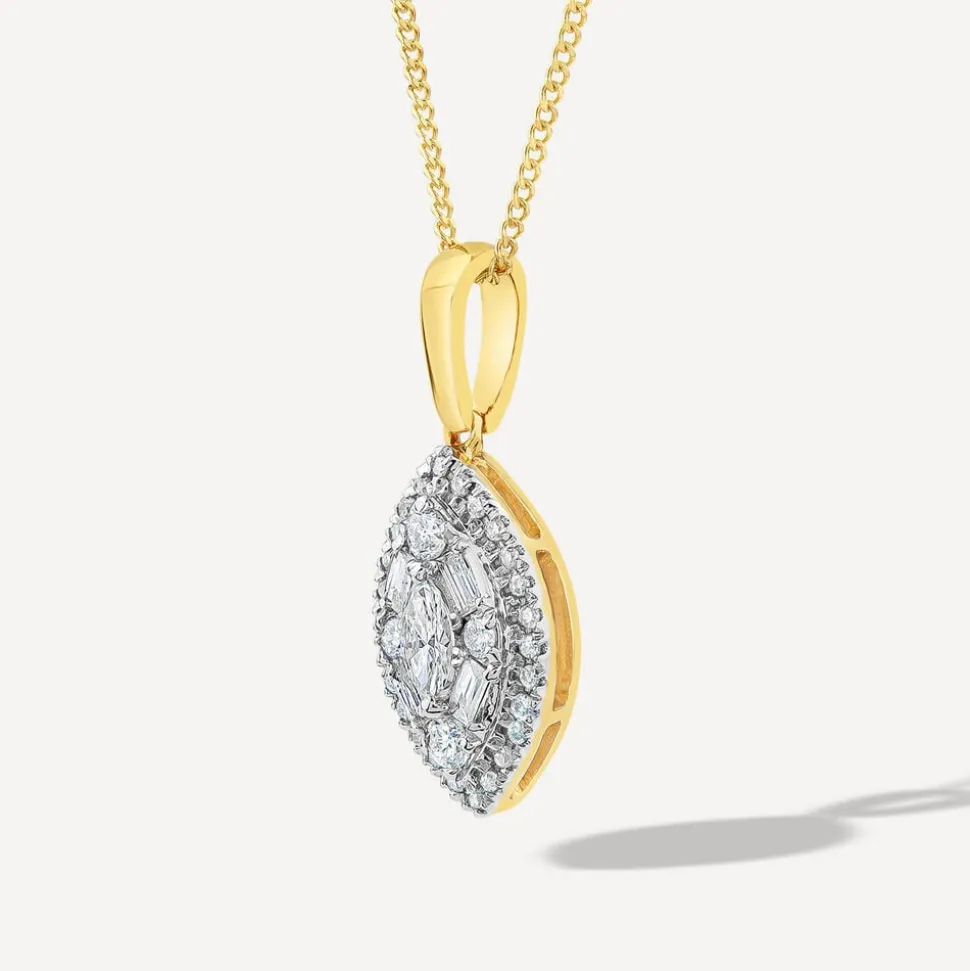 9ct Yellow Gold Marquis Shape Cluster 0.25ct Baguette Diamond Pendant