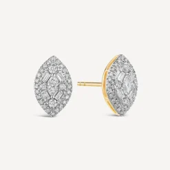 9ct Yellow Gold Marquis Shape Cluster 0.40ct Baguette Diamond Stud Earrings