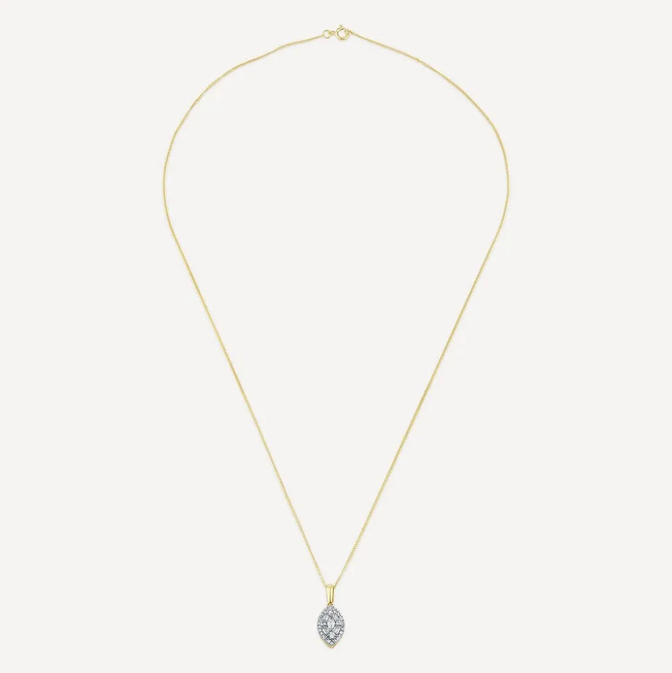 9ct Yellow Gold Marquis Shape Cluster 0.25ct Baguette Diamond Pendant