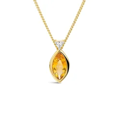 9ct Yellow Gold Marquise Citrine & 0.02ct Diamond Pendant