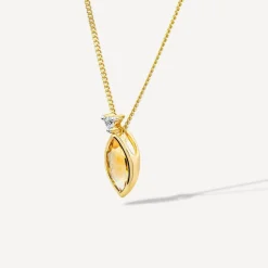 9ct Yellow Gold Marquise Citrine & 0.02ct Diamond Pendant