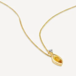 9ct Yellow Gold Marquise Citrine & 0.02ct Diamond Pendant