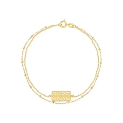 9ct Yellow Gold Milan Filigree Rectangular Disc Double Chain Bracelet