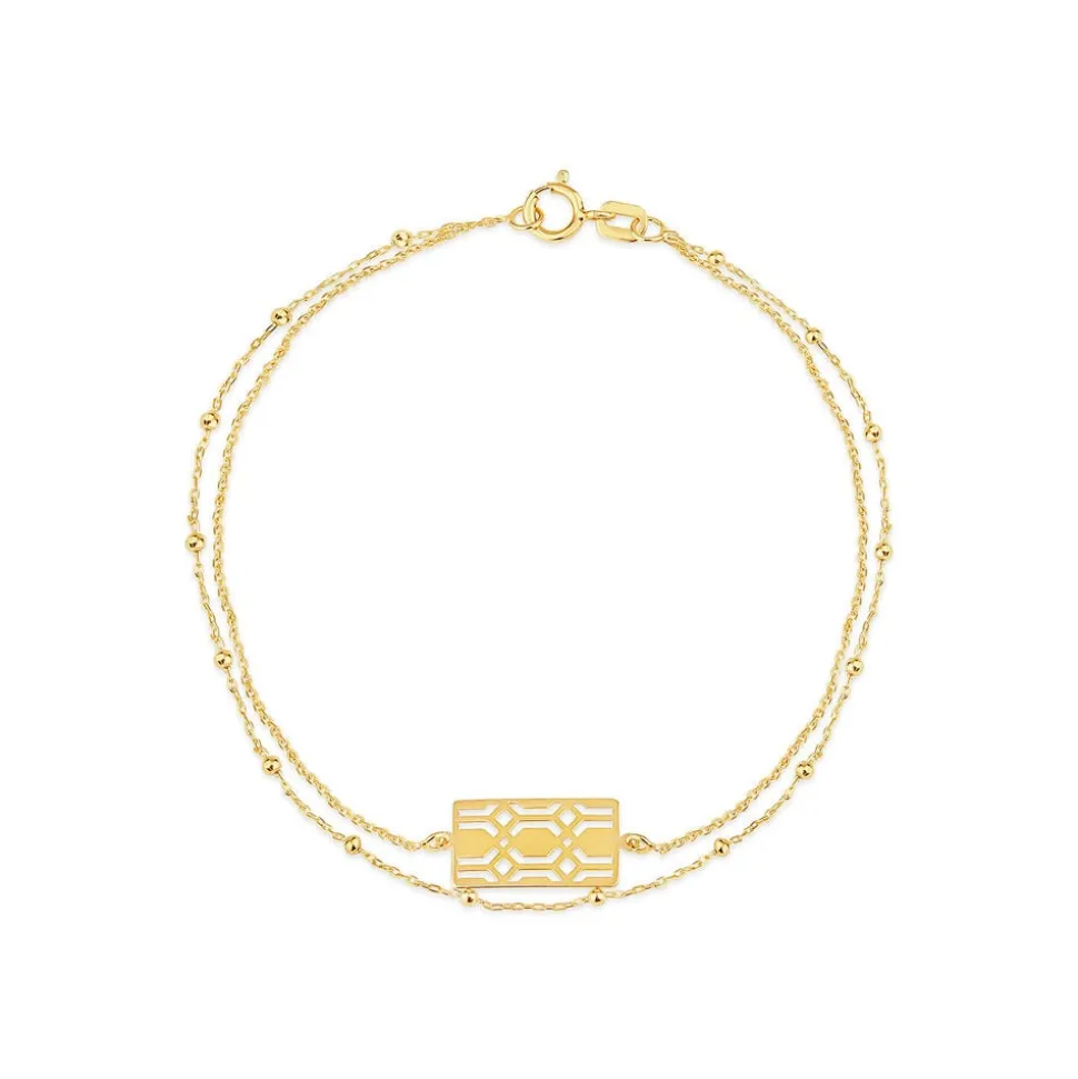9ct Yellow Gold Milan Filigree Rectangular Disc Double Chain Bracelet