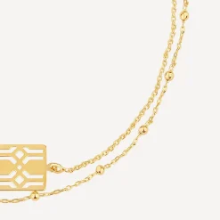 9ct Yellow Gold Milan Filigree Rectangular Disc Double Chain Bracelet