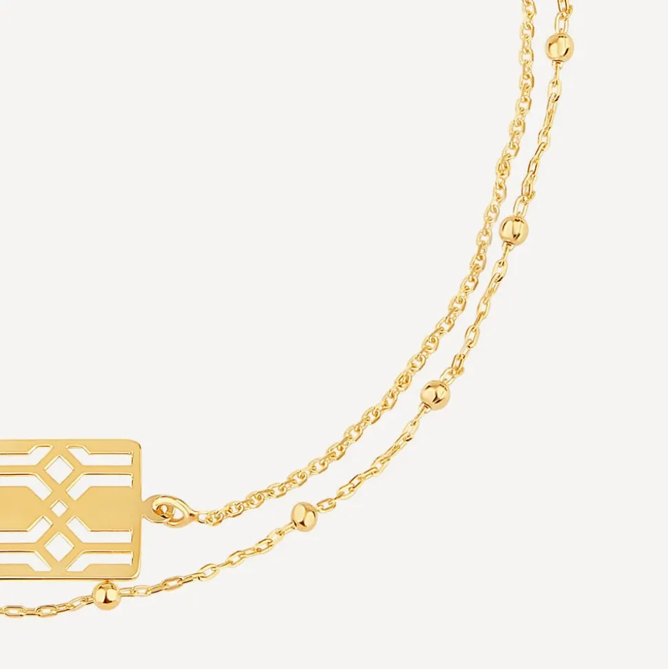 9ct Yellow Gold Milan Filigree Rectangular Disc Double Chain Bracelet