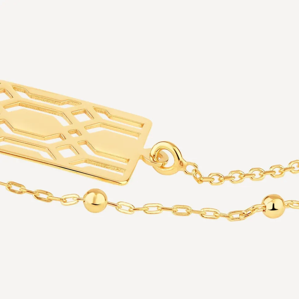 9ct Yellow Gold Milan Filigree Rectangular Disc Double Chain Bracelet