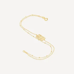 9ct Yellow Gold Milan Filigree Rectangular Disc Double Chain Bracelet