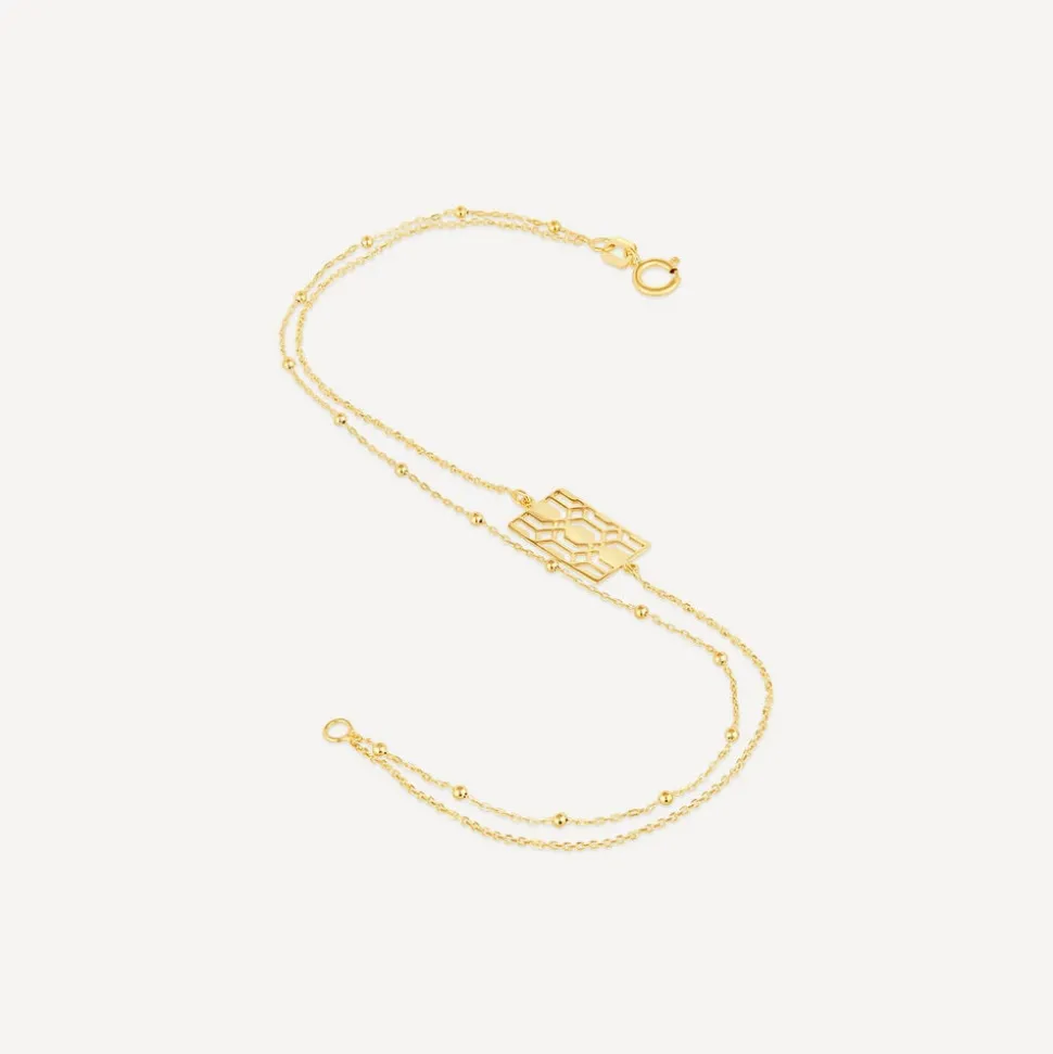 9ct Yellow Gold Milan Filigree Rectangular Disc Double Chain Bracelet