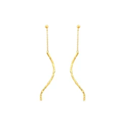 9ct Yellow Gold Mirror Diamond Cut Squiggle Drop Earrings