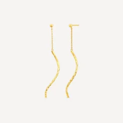9ct Yellow Gold Mirror Diamond Cut Squiggle Drop Earrings