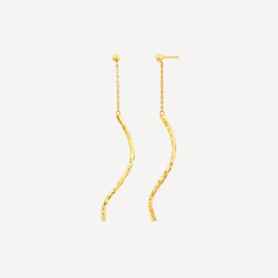 9ct Yellow Gold Mirror Diamond Cut Squiggle Drop Earrings