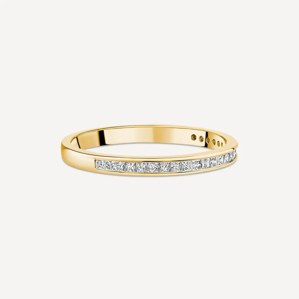 18ct Yellow Gold 2mm 0.25ct Diamond Princess Cut Channel Set Wedding Ring