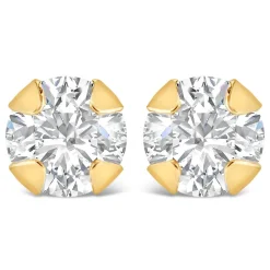 9ct Yellow Gold 4mm Four Claw Cubic Zirconia Stud Earrings