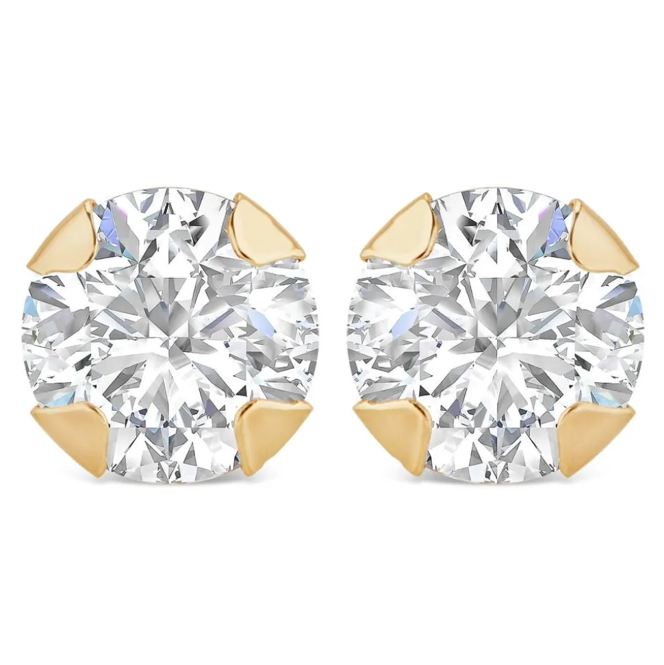 9ct Yellow Gold 5mm Four Claw Cubic Zirconia Stud Earrings